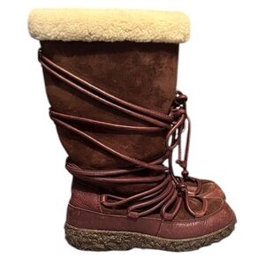 Paul Brodie Tall Lace Brown Suede Leather Winter Cozy Winter Boots Mukluks Sz 6